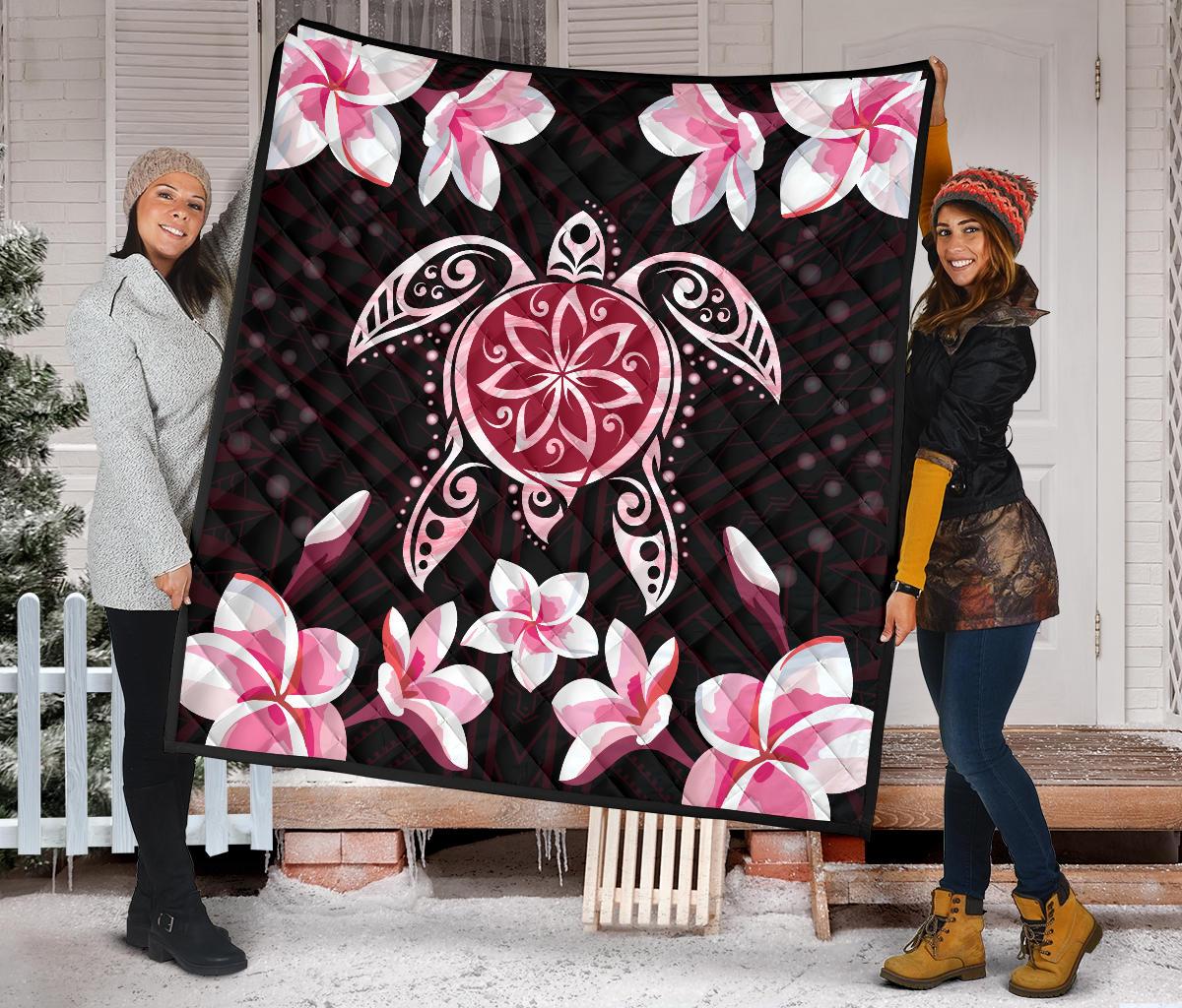 Hawaiian Pinky Turtle Plumeria Quilt - Polynesian Pride
