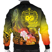 Custom Personalised Samoa Men's Bomber Jacket- Humpback Whale with Tropical Flowers (Yellow) - Polynesian Pride