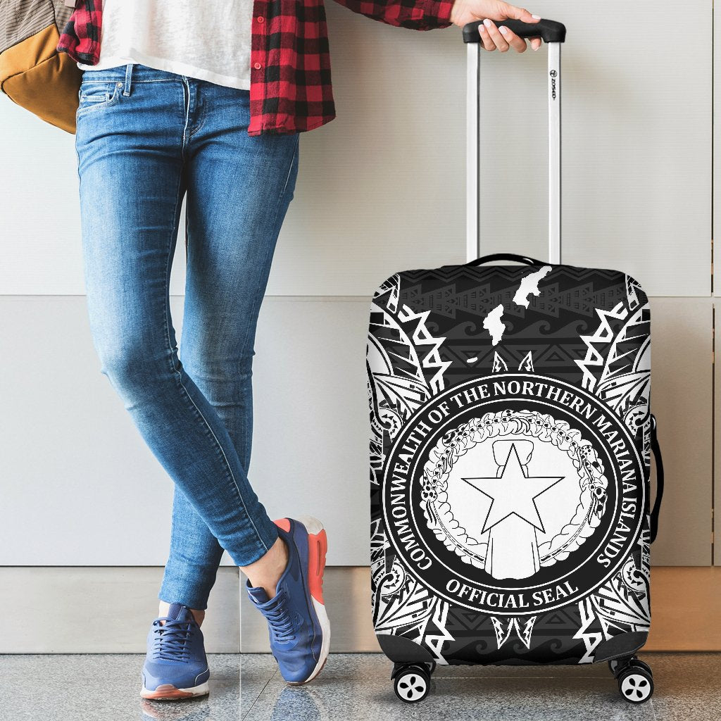 Northern Mariana Islands Polynesian Luggage Covers Map Black - Polynesian Pride