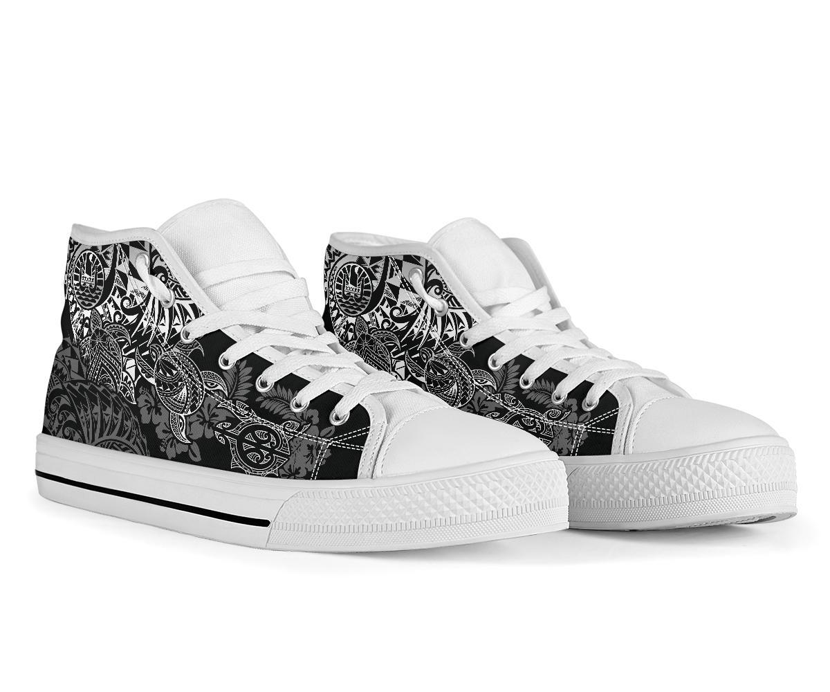 Tahiti Polynesian High Top Shoes - White Turtle Hibiscus Flowing - Polynesian Pride