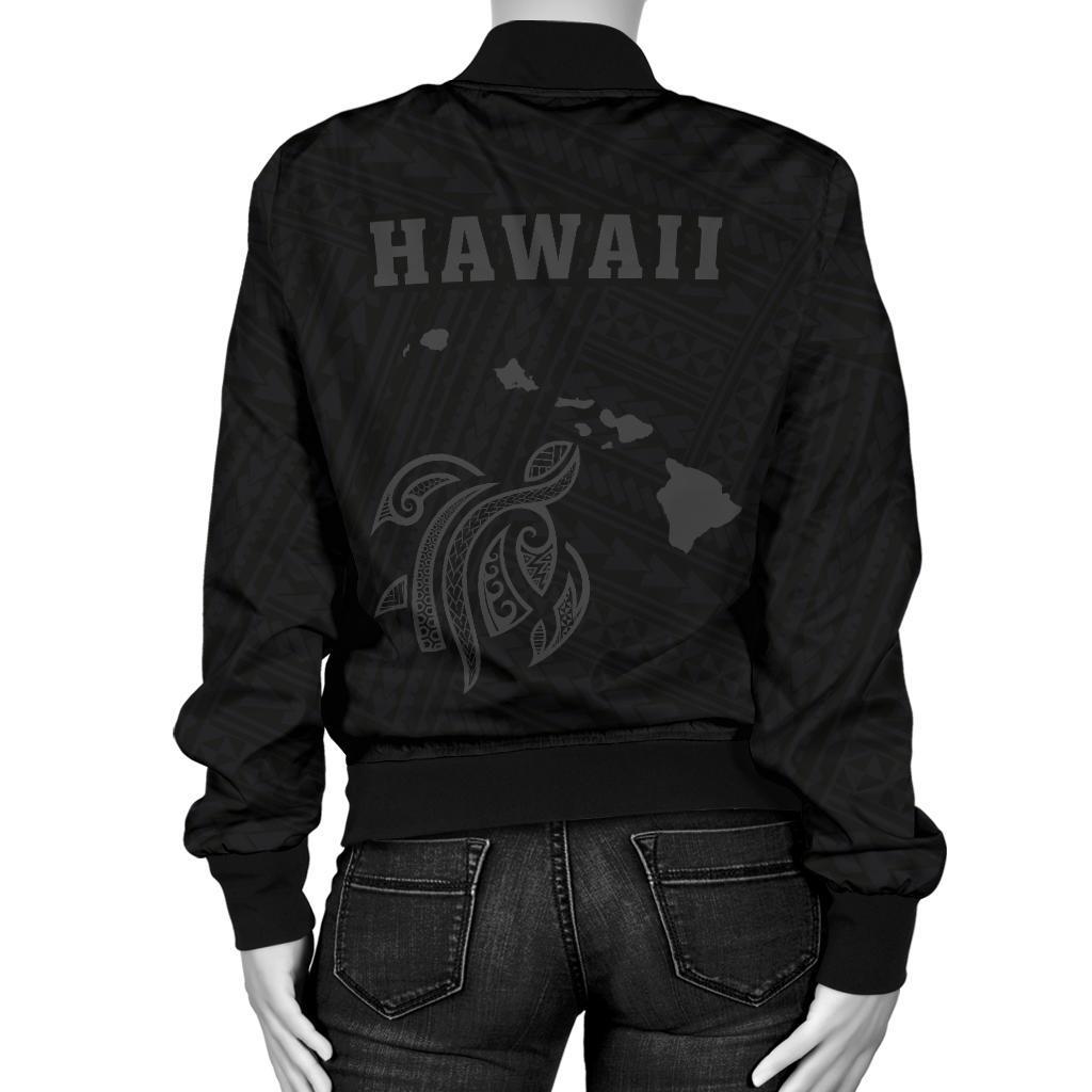 Hawaii Kakau Polynesian Turtle Map Women's Bomber Jacket - Grey - Polynesian Pride