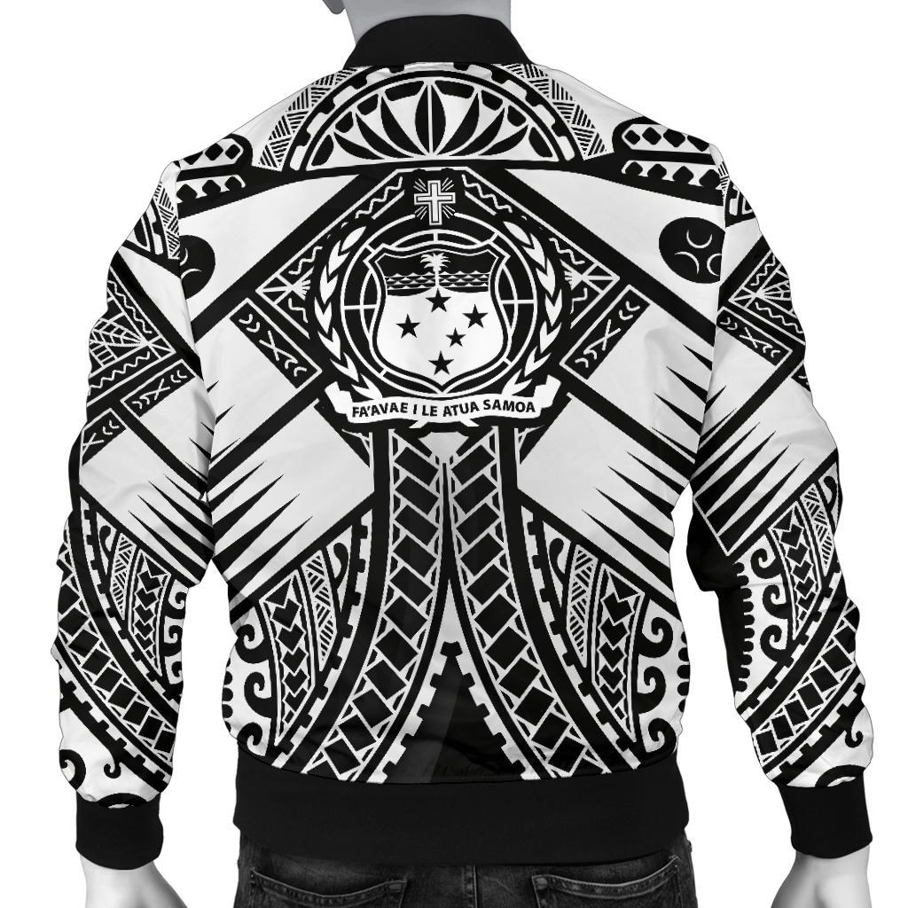 Samoa Polynesian Men's Bomber Jacket - Samoa White Seal with Polynesian Tattoo - Polynesian Pride