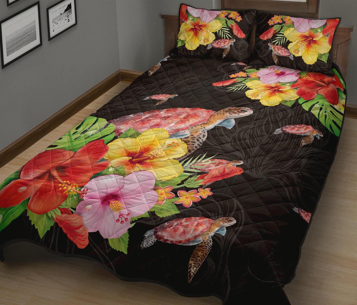 Hibiscus Plumeria Turtle Quilt Bed Set - Polynesian Pride