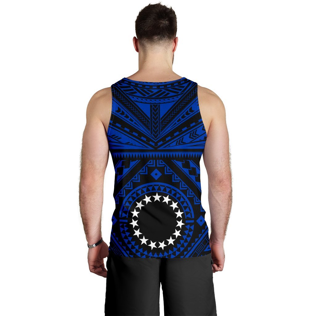 Cook Island Personalised Men's Tank Top - Seal With Polynesian Tattoo Style ( Blue) - Polynesian Pride