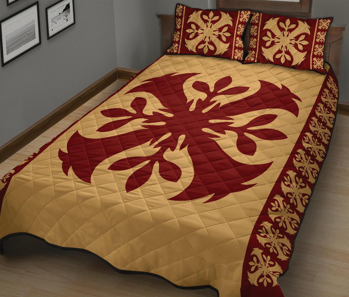 Hawaiian Quilt Pattern Flower Pretty Quilt Bed Set - Polynesian Pride