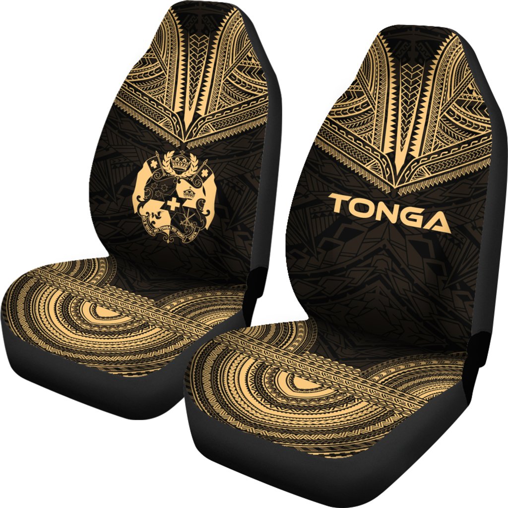 Tonga Car Seat Cover - Tonga Coat Of Arms Polynesian Chief Tattoo Gold Version - Polynesian Pride