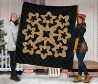 Hawaiian Premium Quilt Royal Pattern - Black And Gold - A1 Style - Polynesian Pride