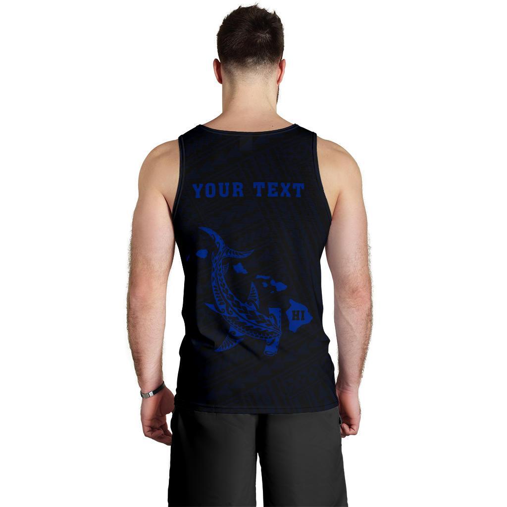 Hawaii Kakau Polynesian Hammerhead Shark Personalized Men's Tank Top - Blue - Polynesian Pride