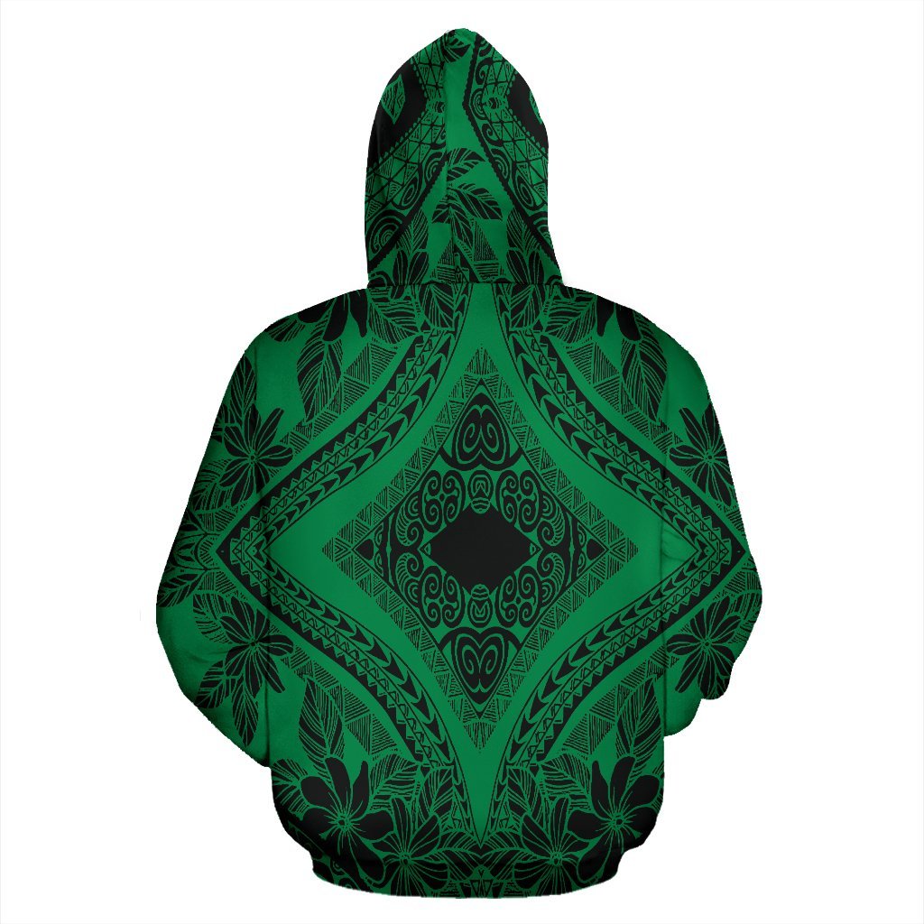 Hawaii Hoodie Polynesian Plumeria Mix Green Black Pullover - Polynesian Pride