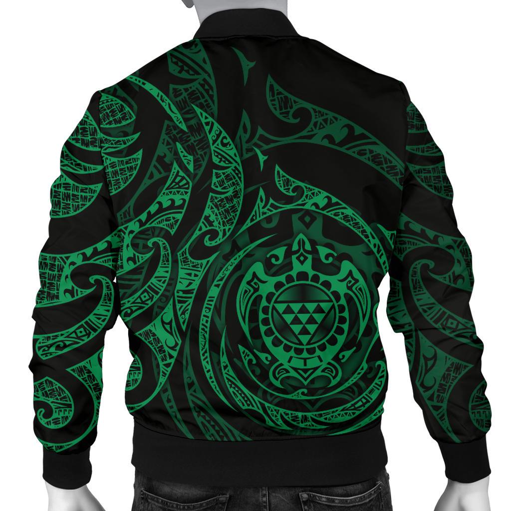 Polynesian Hawaii Men's Bomber Jacket - Green Turtle Tribal - Polynesian Pride