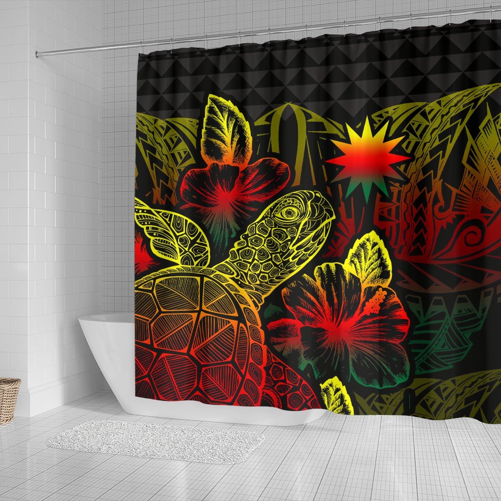 Nauru Shower Curtain Turtle Hibiscus Reggae - Polynesian Pride