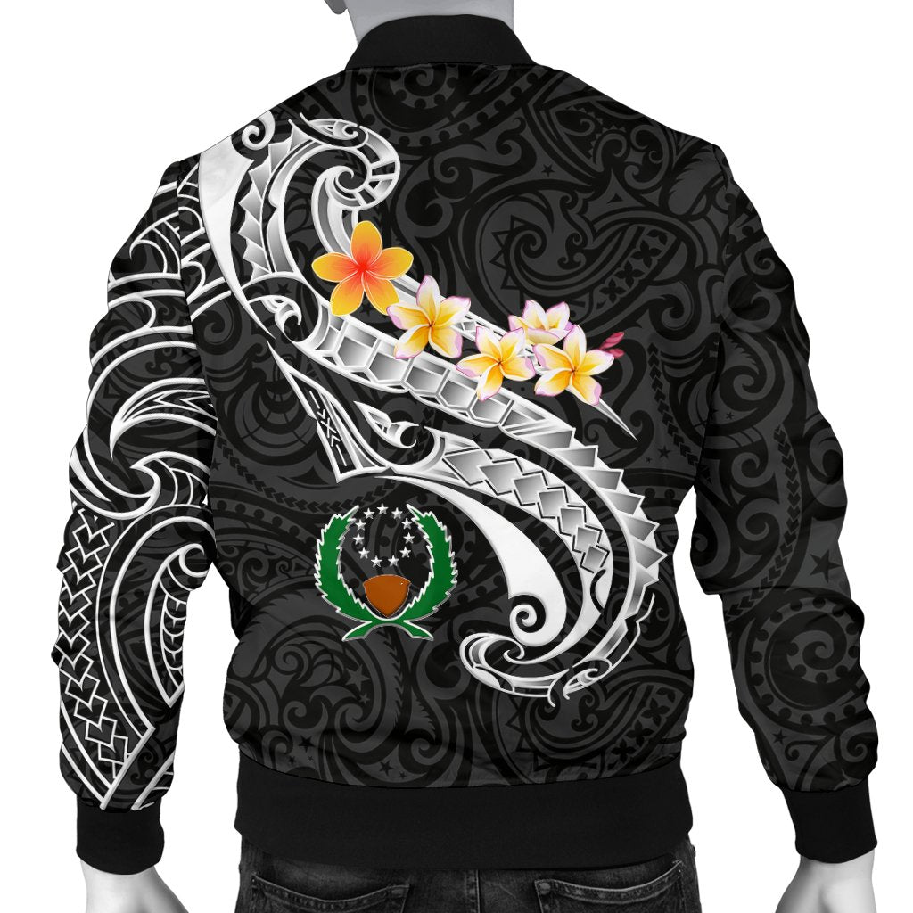 Pohnpei Custom Personalised Men's Bomber Jacket - Pohnpei Seal Polynesian Patterns Plumeria (Black) - Polynesian Pride