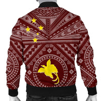 Papua New Guinea Personalised Men's Bomber Jacket - Flag With Polynesian Patterns (Black) - Polynesian Pride
