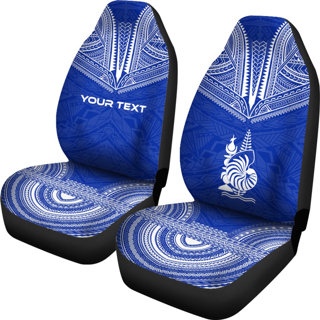 New Caledonia Custom Personalised Car Seat Cover - New Caledonia Coat Of Arms Polynesian Chief Tattoo Blue Version - Polynesian Pride