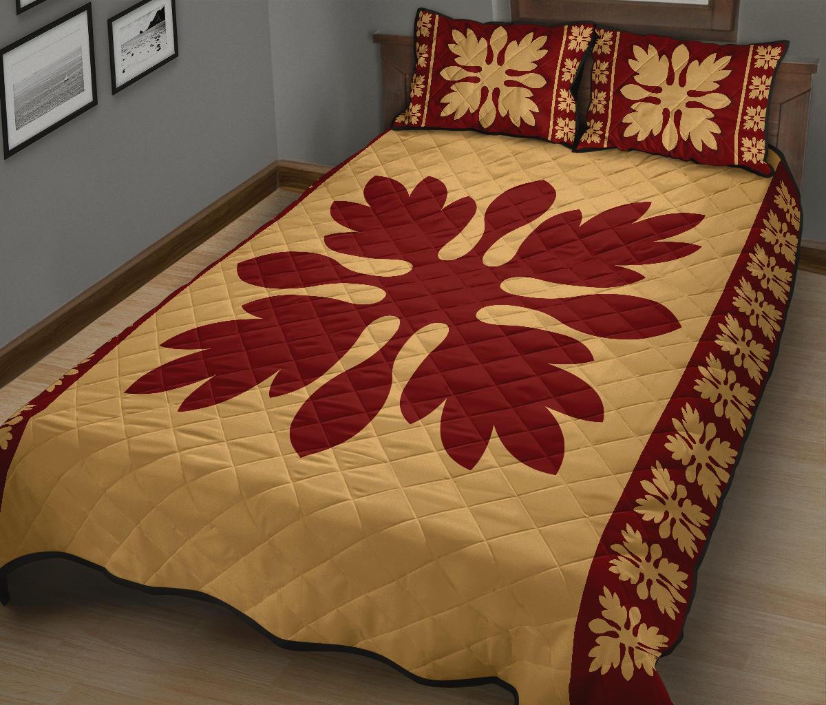 Hawaiian Quilt Pattern Palm Tree New Quilt Bed Set - Polynesian Pride