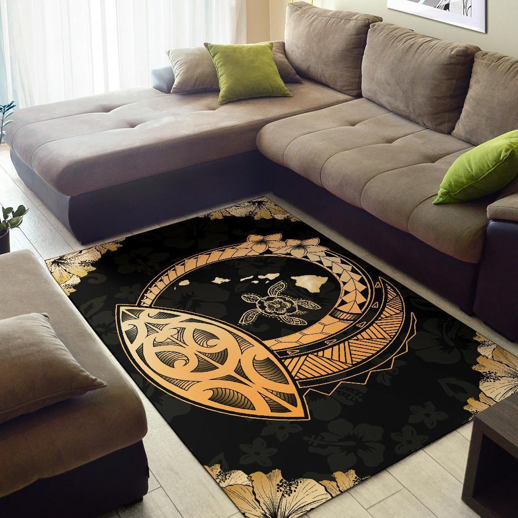 Hawaii Turtle Hibiscus Corner Map Polynesian Area Rug AH - Polynesian Pride