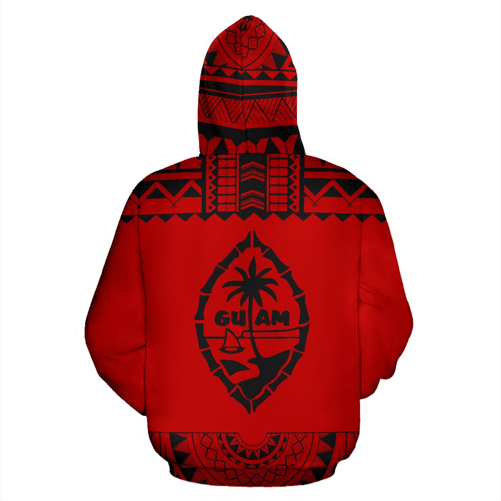 Guam All Over Hoodie Polynesian Red and Black - Polynesian Pride