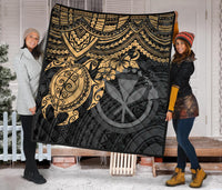 Hawaii Polynesian Premium Quilt - Kanaka Maoli & Gold Turtle Hibiscus - Polynesian Pride