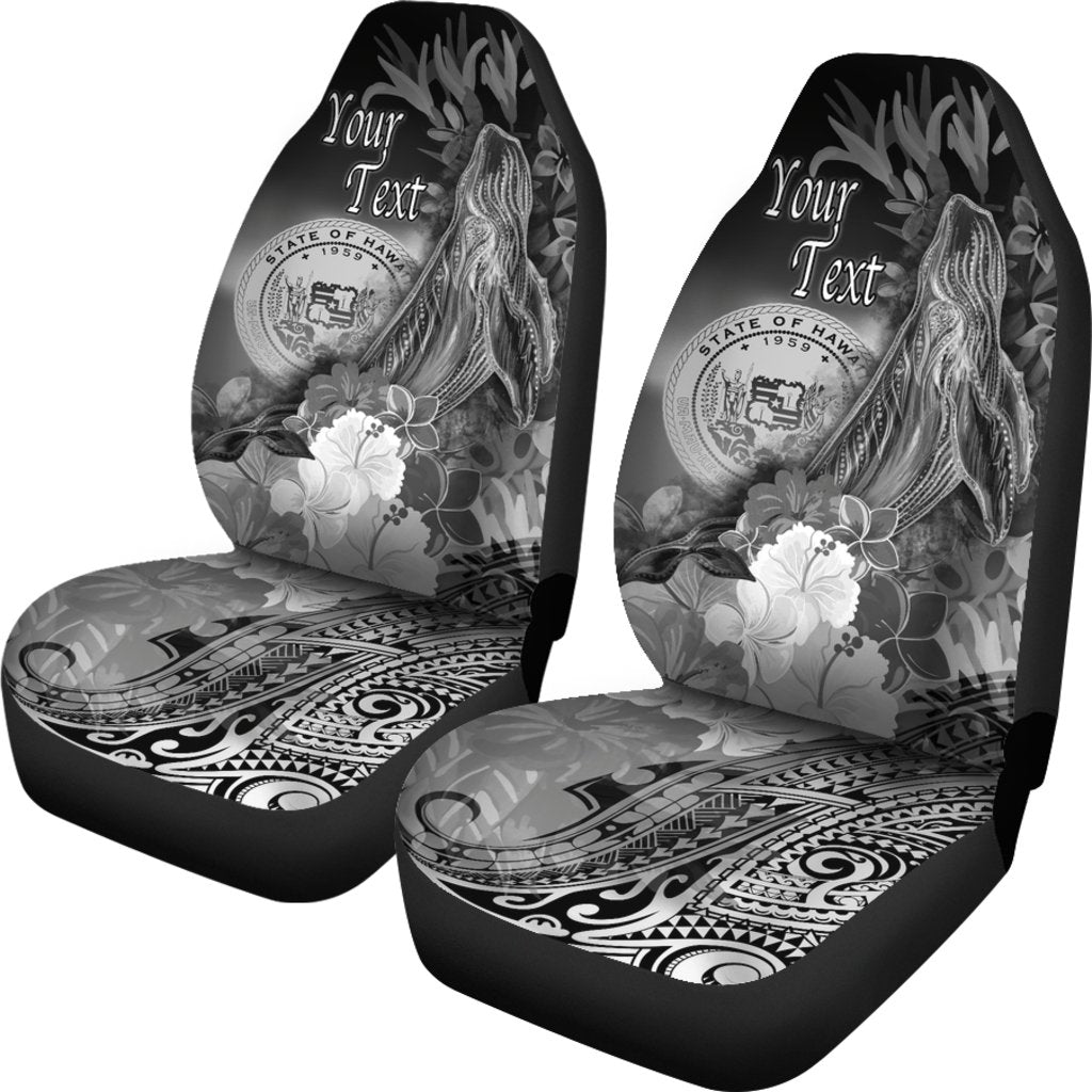 Polynesian Hawaii Custom Personalised Car Seat Covers - Humpback Whale with Tropical Flowers (White) - Polynesian Pride