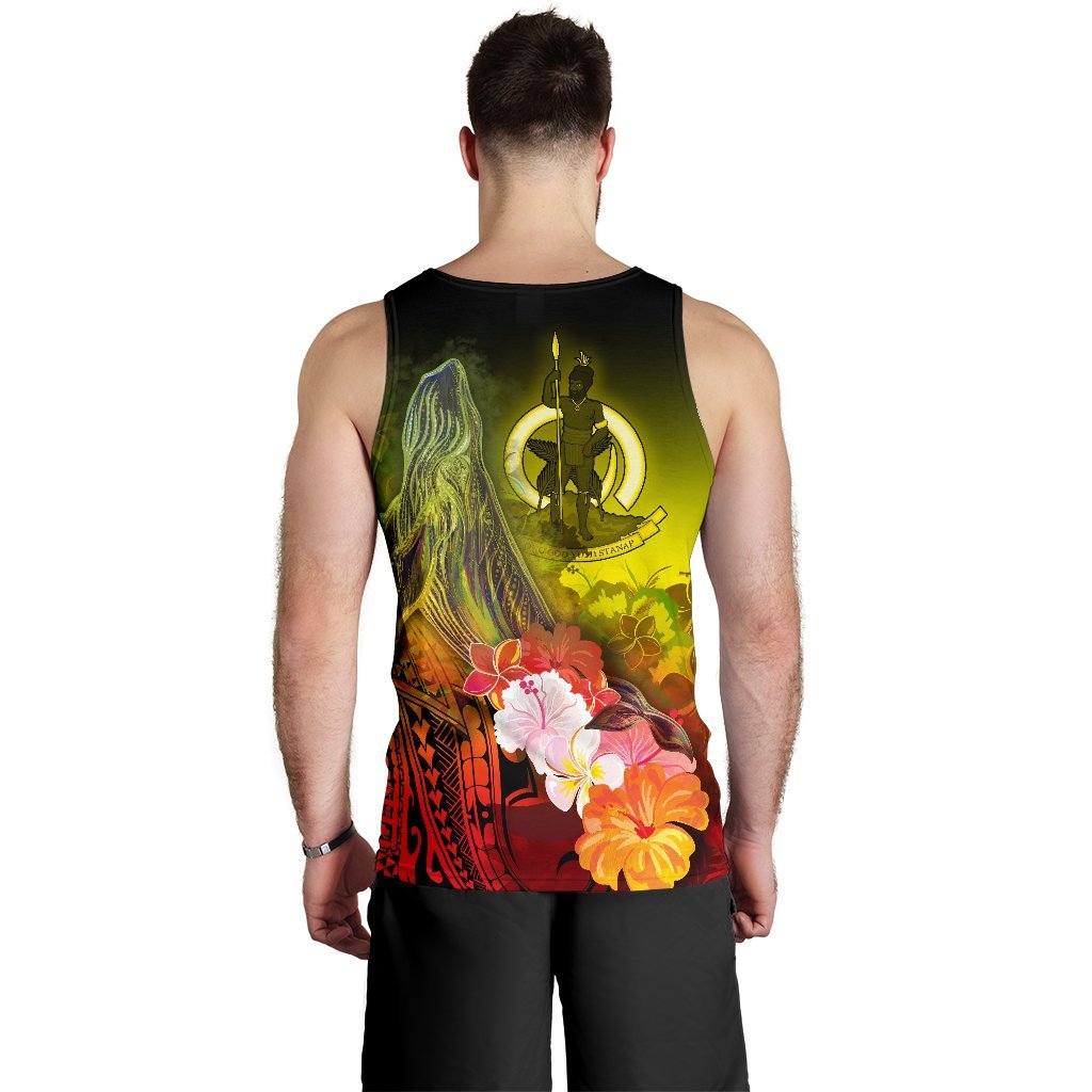 Vanuatu Custom Personalised Men's Tank Top - Humpback Whale with Tropical Flowers (Yellow) - Polynesian Pride