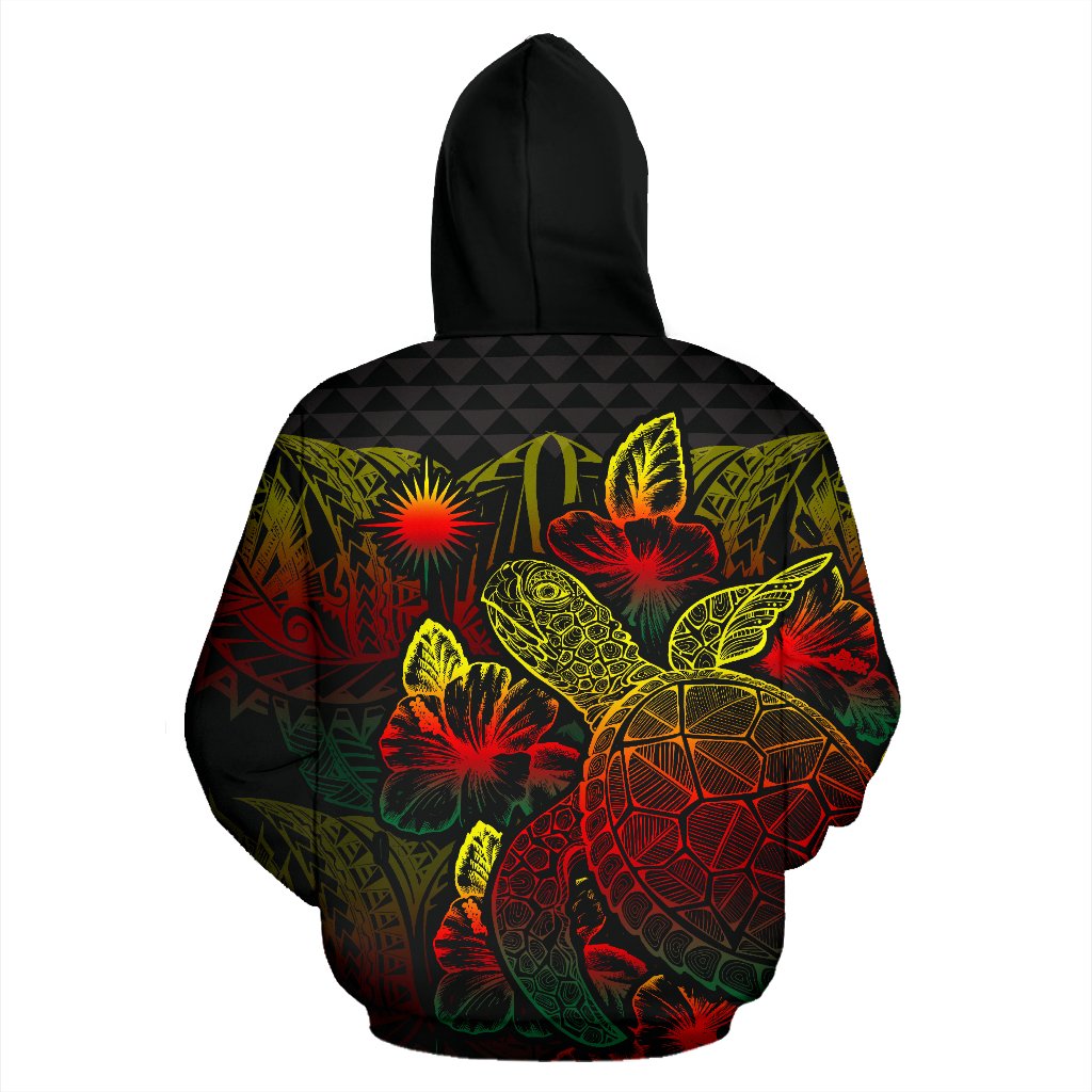 Marshall Islands Polynesian Hoodie Turtle Hibiscus Reggae - Polynesian Pride