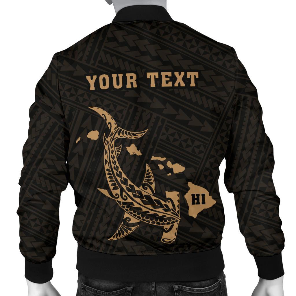 Hawaii Kakau Polynesian Hammerhead Shark Map Personalized Men's Bomber Jacket - Gold - Polynesian Pride