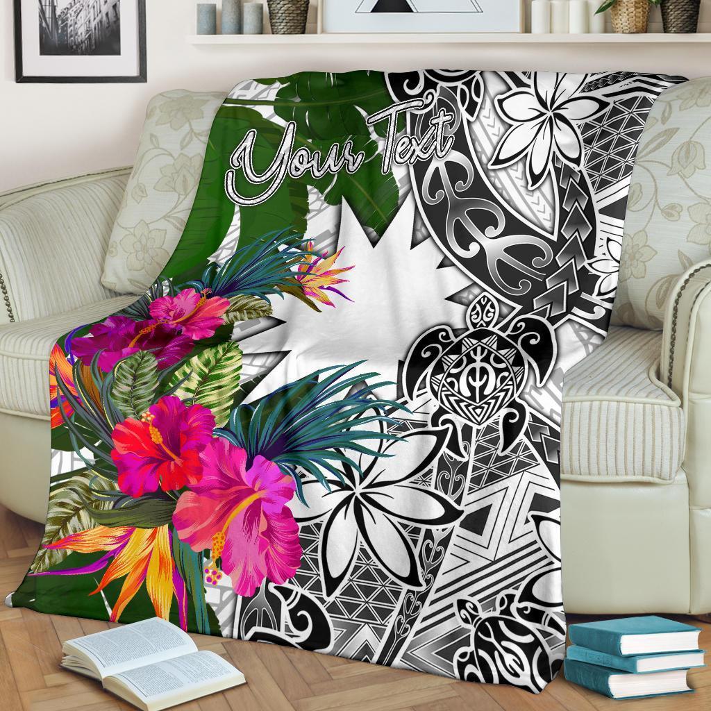 Nauru Custom Personalised Premium Blanket White - Turtle Plumeria Banana Leaf - Polynesian Pride