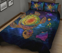 Hawaii Map Turtle Galaxy Quilt Bed Set - AH - Blue - Polynesian Pride