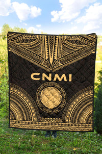 Northern Mariana Islands Premium Quilt - CNMI Seal Polynesian Chief Gold Version - Polynesian Pride