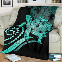 Hawaii Turtle Hibiscus Polynesian Vintage Premium Blanket - Turquoise - Polynesian Pride