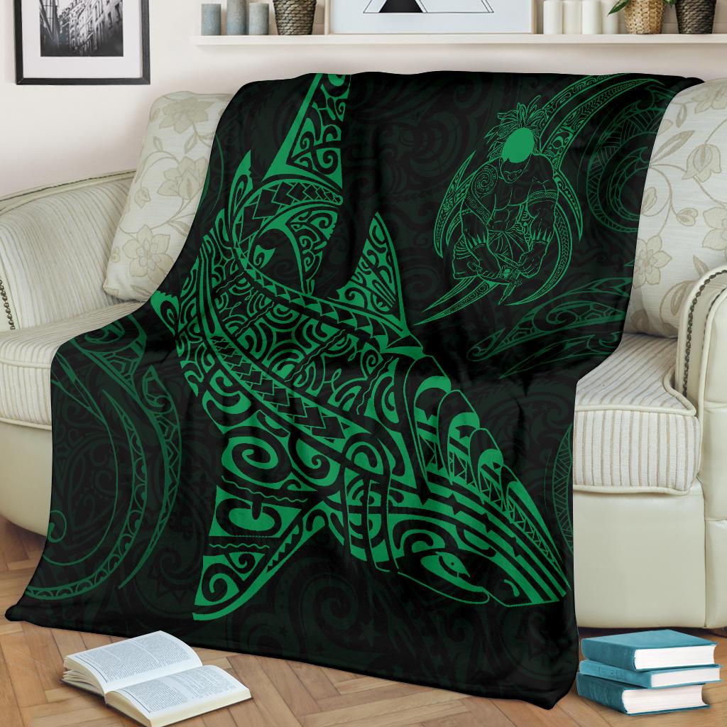Shark Polynesian Blanket - Polynesian Tattoo Green - Polynesian Pride