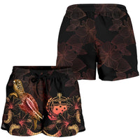 Samoa Polynesian Women's Shorts - Turtle With Blooming Hibiscus Gold - Polynesian Pride