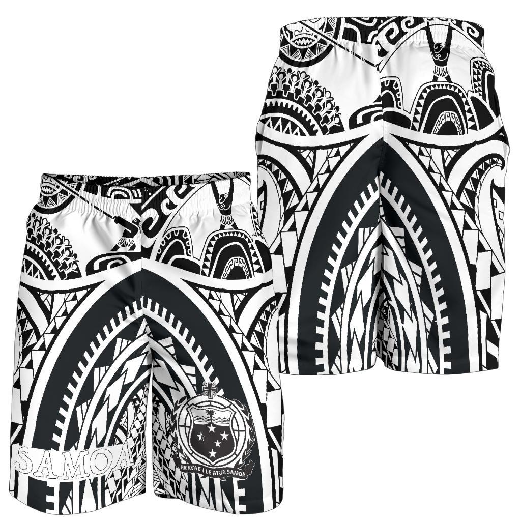 Samoa Men Shorts - Samoa Coat Of Arm, Maui Tattoo White - Polynesian Pride