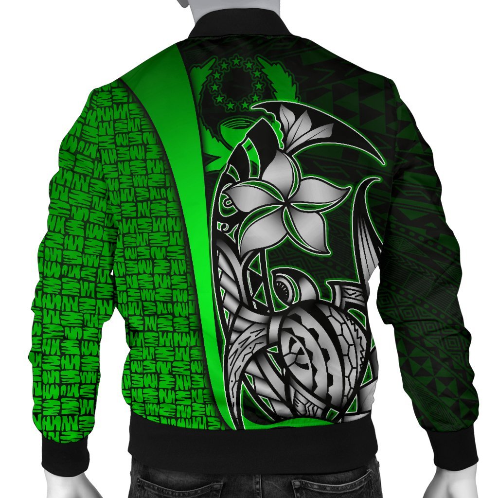 Pohnpei Micronesia Men's Bomber Jackets Green - Turtle With Hook - Polynesian Pride