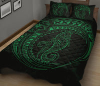Polynesian Quilt Bed Set - Polynesian Green Seahorse Tattoo - Polynesian Pride