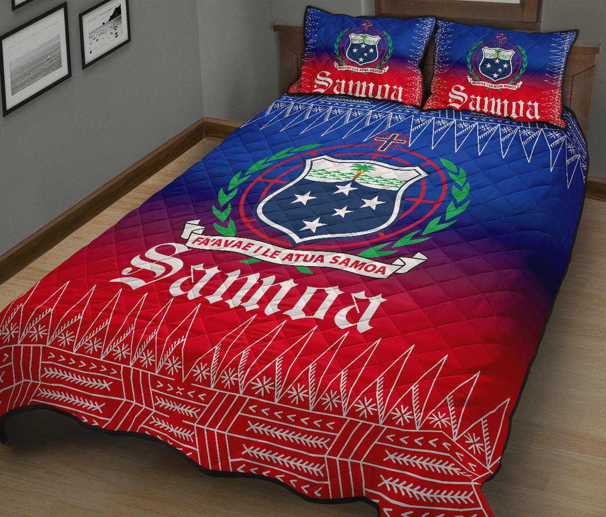 Samoa Quilt Bed Set - Samoa Coat of Arms Red Blue Version - Polynesian Pride