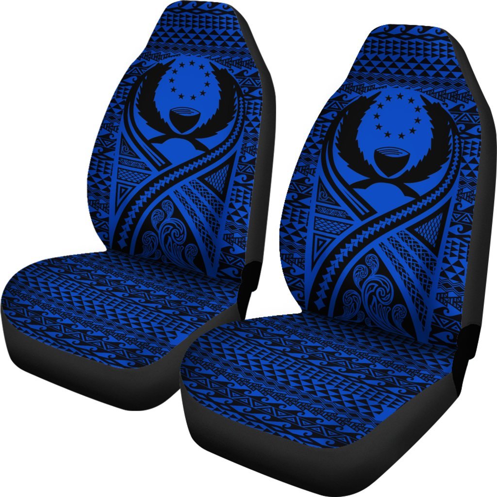 Pohnpei Car Seat Cover - Pohnpei Flag Polynesian Tattoo Blue - Polynesian Pride