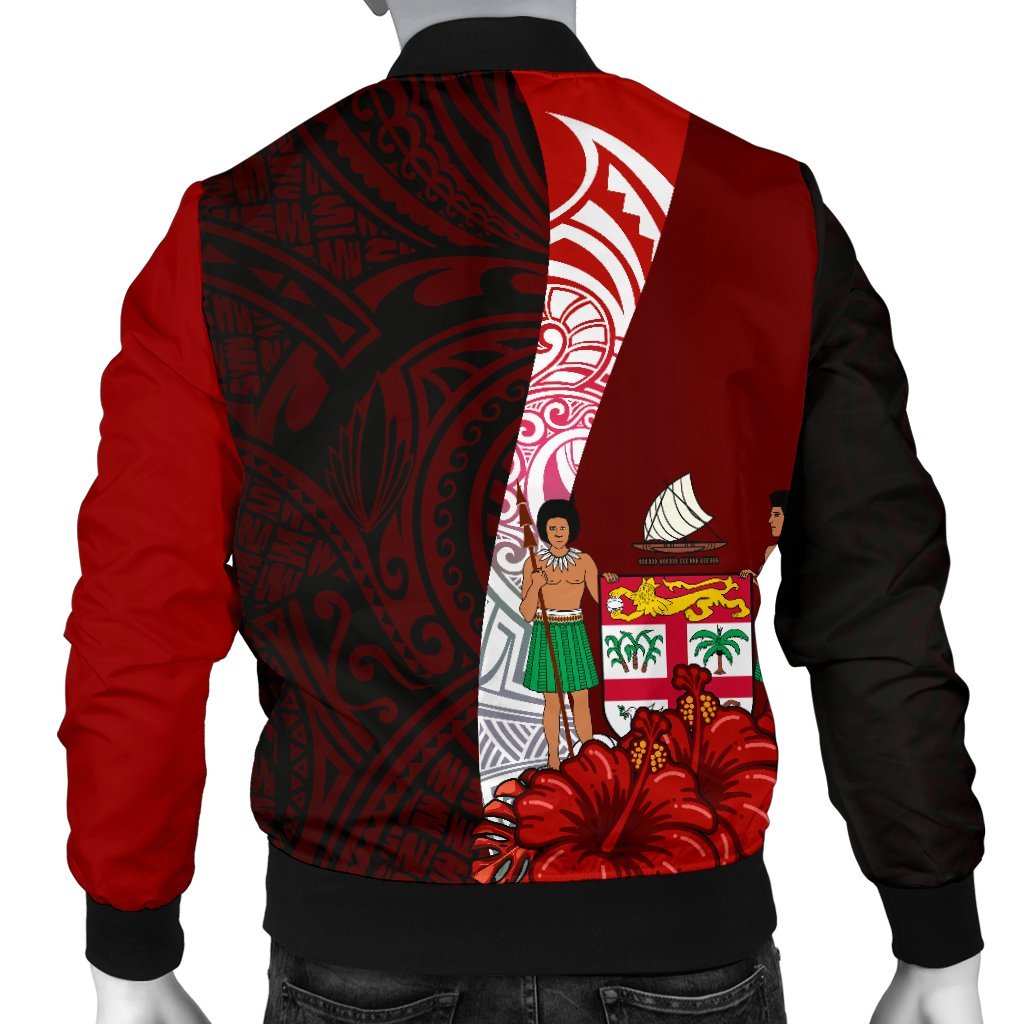 Fiji Polynesian Men's Bomber Jacket - Coat Of Arm With Hibiscus - Polynesian Pride