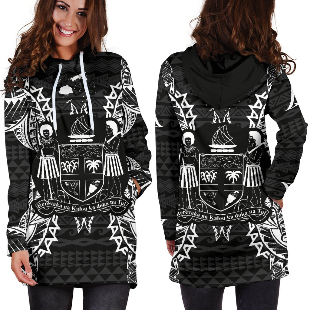 Fiji Polynesian Hoodie Dress Map Black - Polynesian Pride