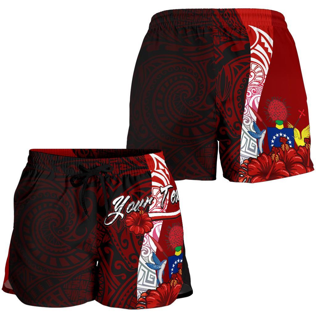 Cook Islands Polynesian Custom Personalised Women's Shorts - Coat Of Arm With Hibiscus - Polynesian Pride