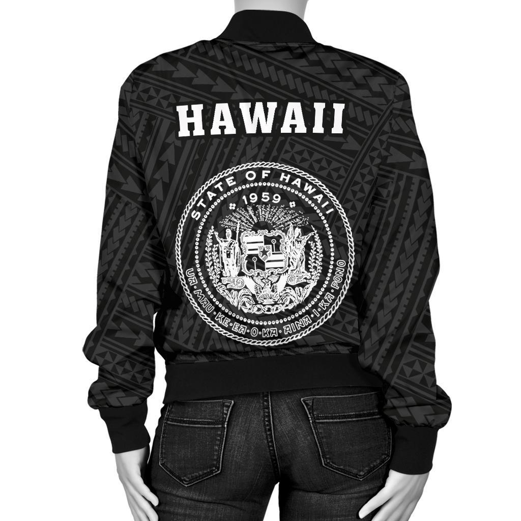 Hawaii Kakau Polynesian Coat Of Arms Women's Bomber Jacket - White - Polynesian Pride