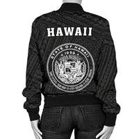 Hawaii Kakau Polynesian Coat Of Arms Women's Bomber Jacket - White - Polynesian Pride