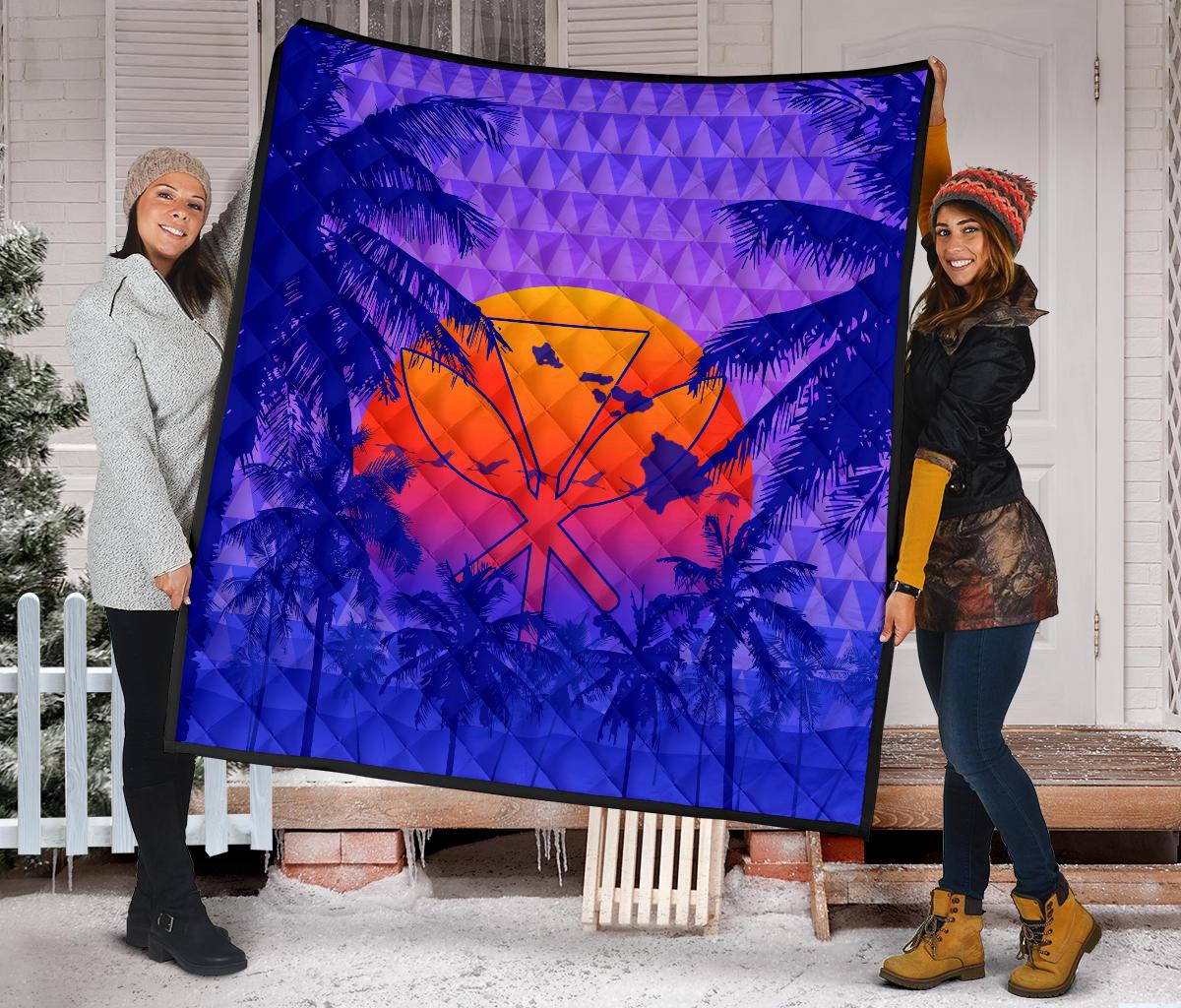 Hawaii Summer Sunset Kanaka Kakau Premium Quilt - Polynesian Pride