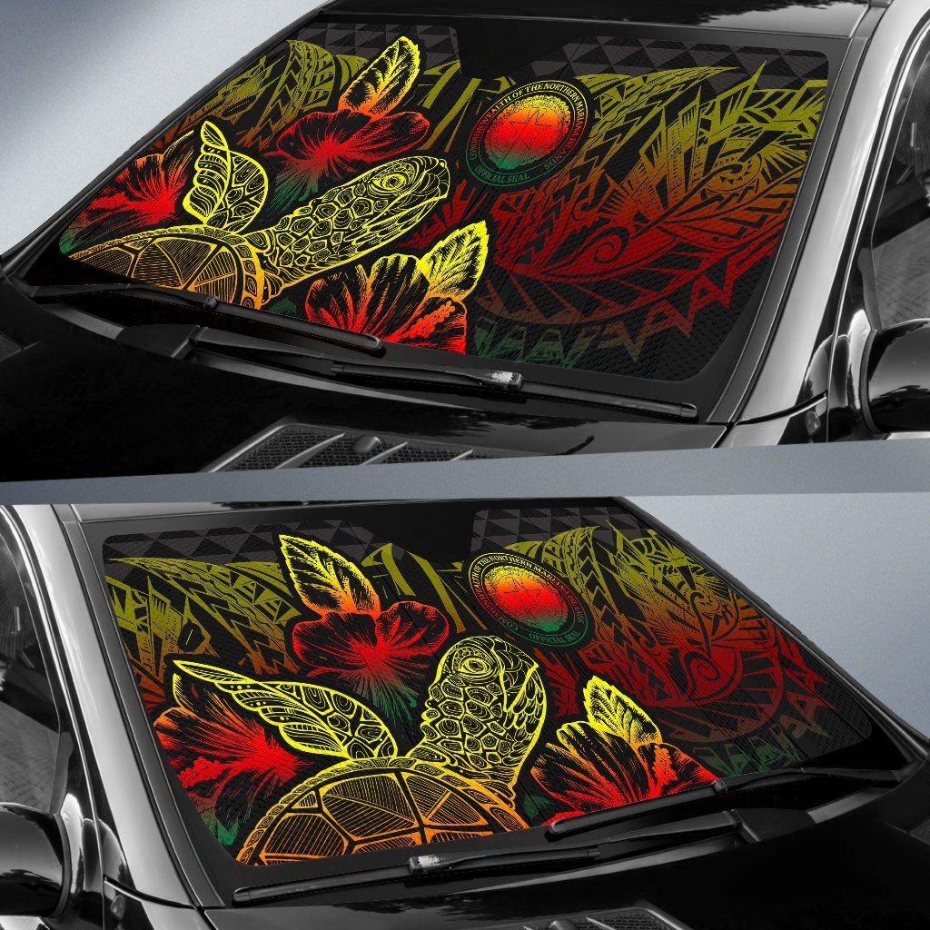 Northern Mariana Islands Auto Sun Shades Turtle Hibiscus Reggae - Polynesian Pride