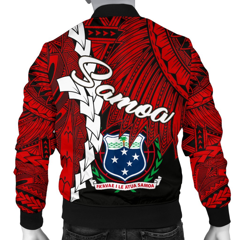 Samoa Polynesian Custom Personalised Men's Bomber Jacket - Tribal Wave Tattoo Flag Color - Polynesian Pride