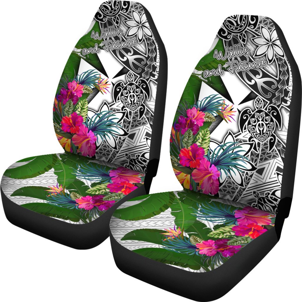 Wallis And Futuna Car Seat Covers White - Turtle Plumeria Banana Leaf - Polynesian Pride
