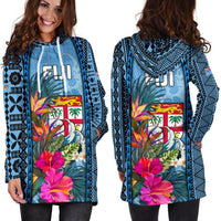 Fiji Women'S Hoodie Dress Coat Of Arms Polynesian With Hibiscus And Waves - Polynesian Pride