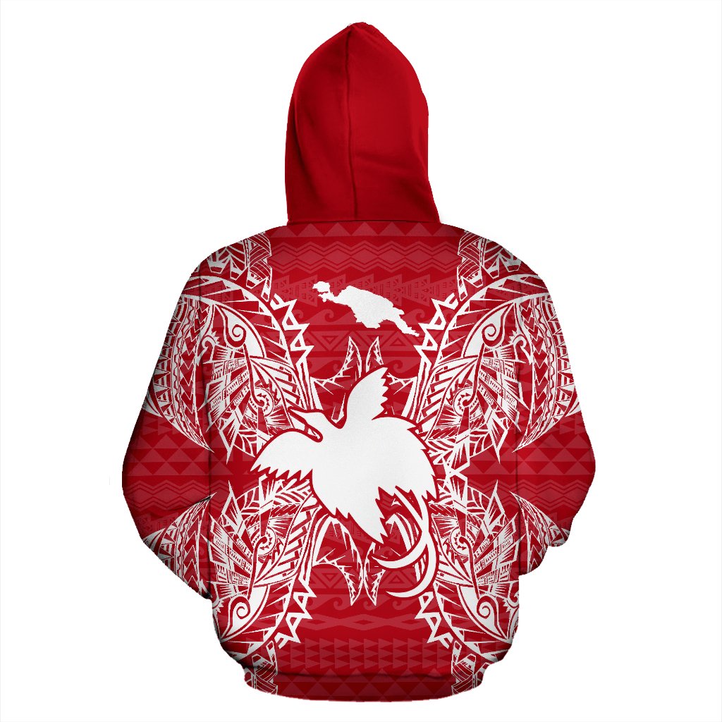 Papua New Guinea Polynesian All Over Zip up Hoodie Map Red White - Polynesian Pride