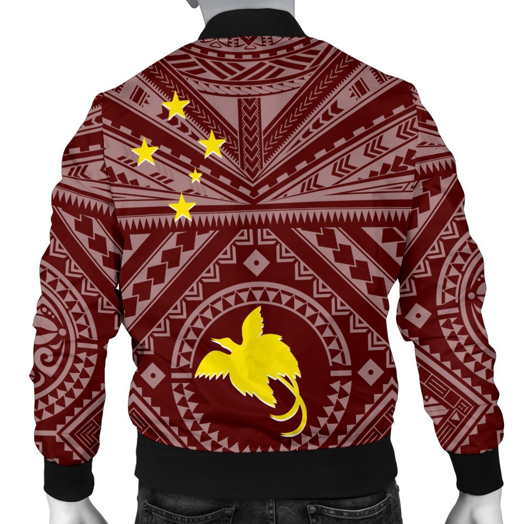 Papua New Guinea Men's Bomber Jacket - Flag With Polynesian Patterns (Red) - Polynesian Pride