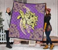 Hawaii Polynesian Turtle Hibiscus Premium Quilt - Yellow - Polynesian Pride